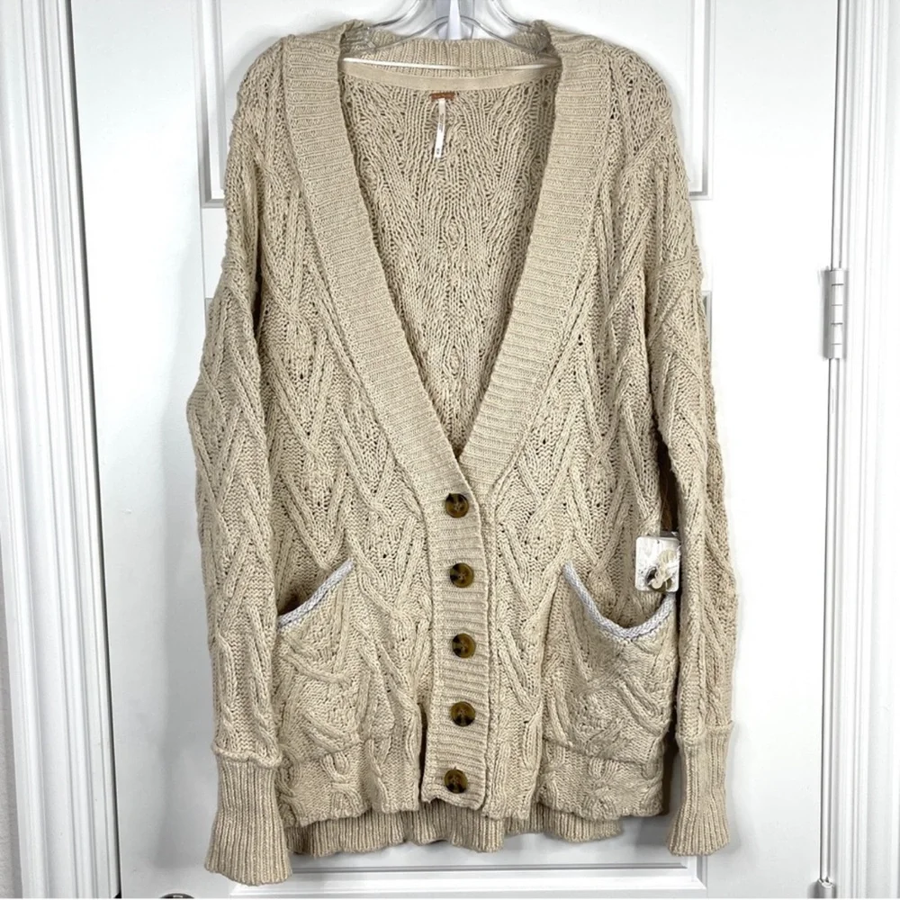FREE PEOPLE Montana NEW Cable Knit Cardigan Sweater NEW With Tag Size XS Tea